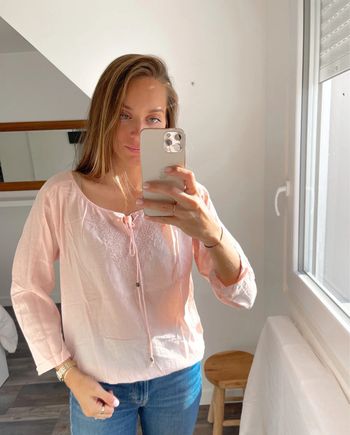 Blouse rose pâle à broderie Promod