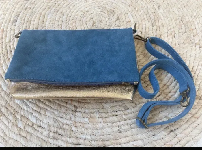 Sac cuir doré irisé et bleu avec bandoulière - photo numéro 4