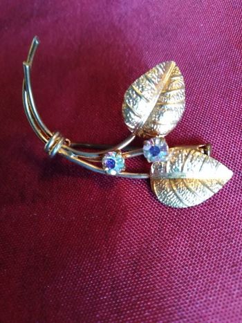 Ancienne broche en métal doré avec deux pierres