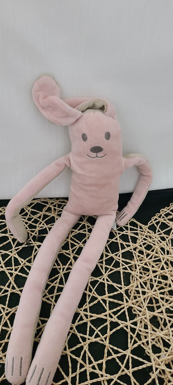 Doudou lapin rose clair marron aux grandes pattes DPAM - photo numéro 2