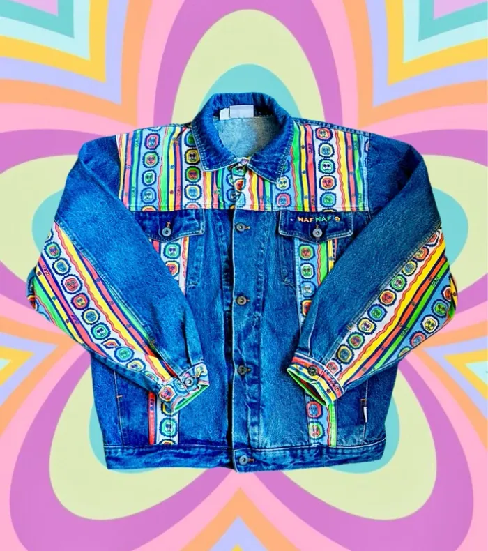 🌈Magnifique veste jean colorée Naf Naf vintage fun 90s Rare Denim