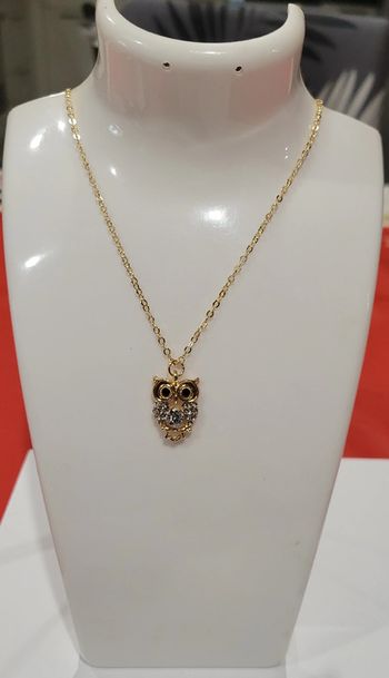 Collier hibou chouette dore strass blancs neuf
