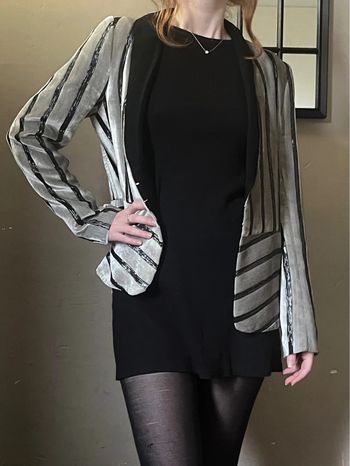 Veste blazer rayures noires et argentées en velours