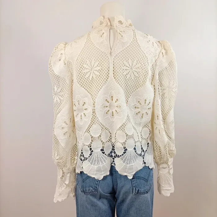 Blouse dentelle écrue Miss Chawn Paris col montant ajouré romantique – Taille M A735 - photo numéro 10