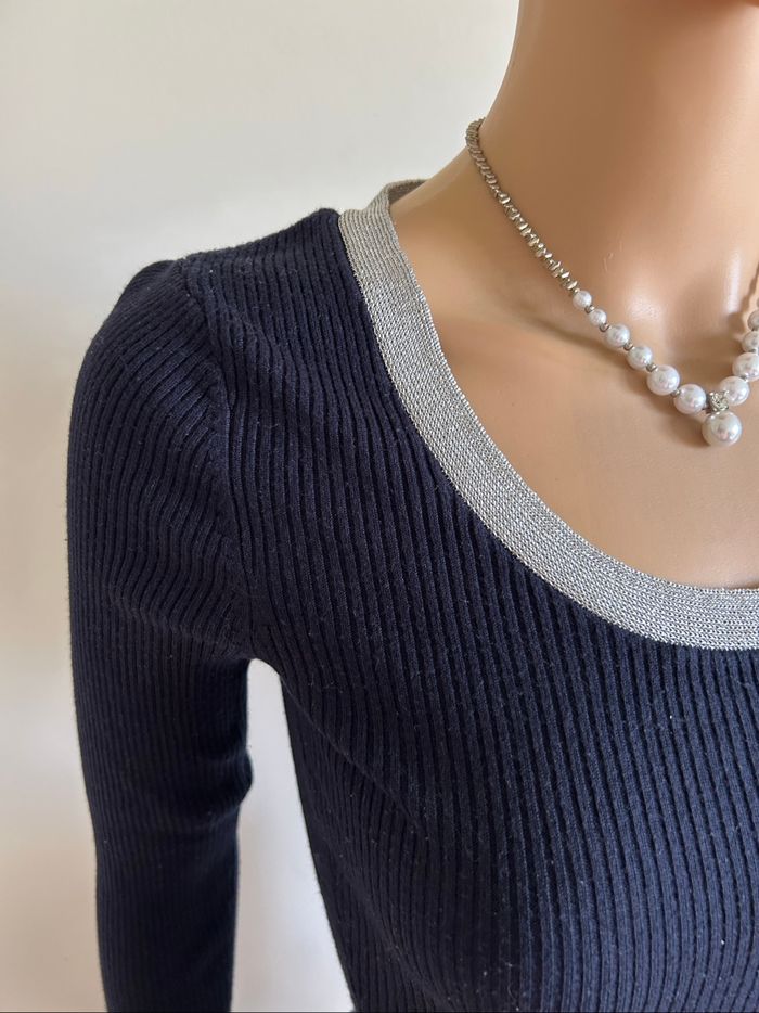 Pull bleu marine et argenté Morgan taille XS TBE - photo numéro 4