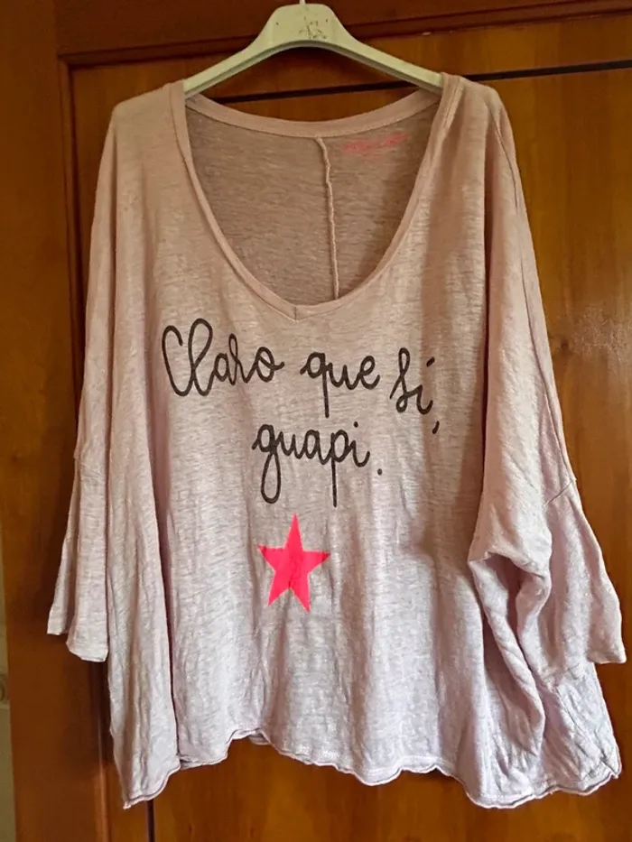 T-shirt rose col v taille unique Made in Italy