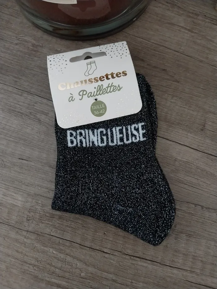 Chaussettes à paillettes Noir Bringeuse