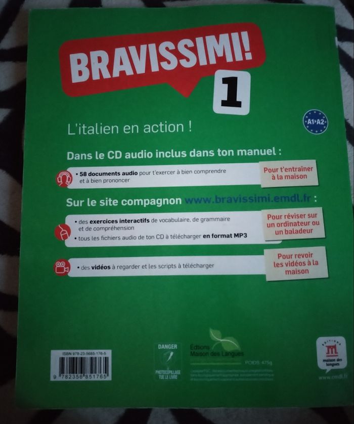 Manuel italien "Bravissimi" 1er année A1/A2 édition maison des langues - photo numéro 10