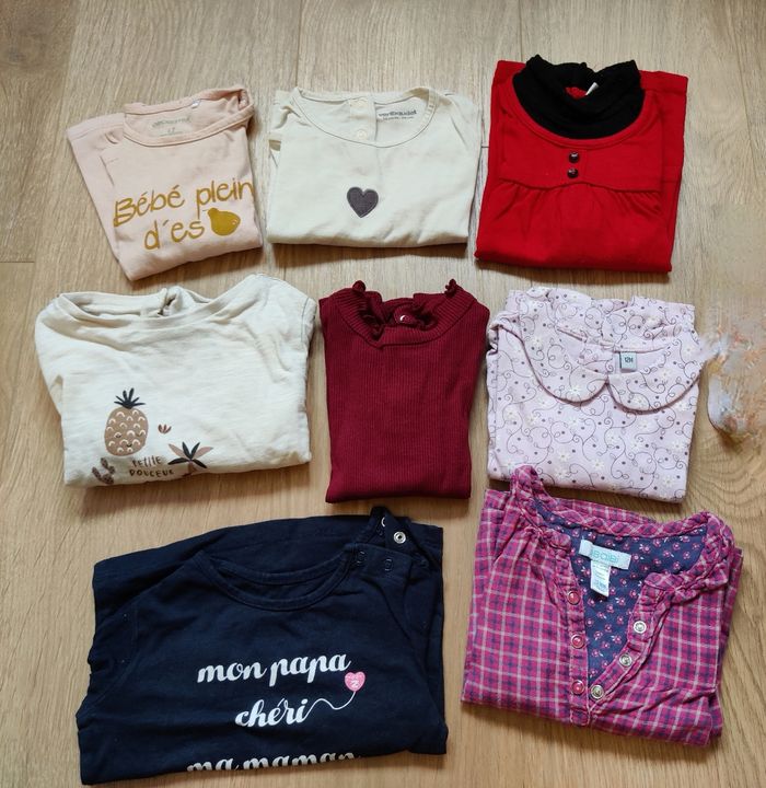 Lot t-shirts manches longues fille 12 mois