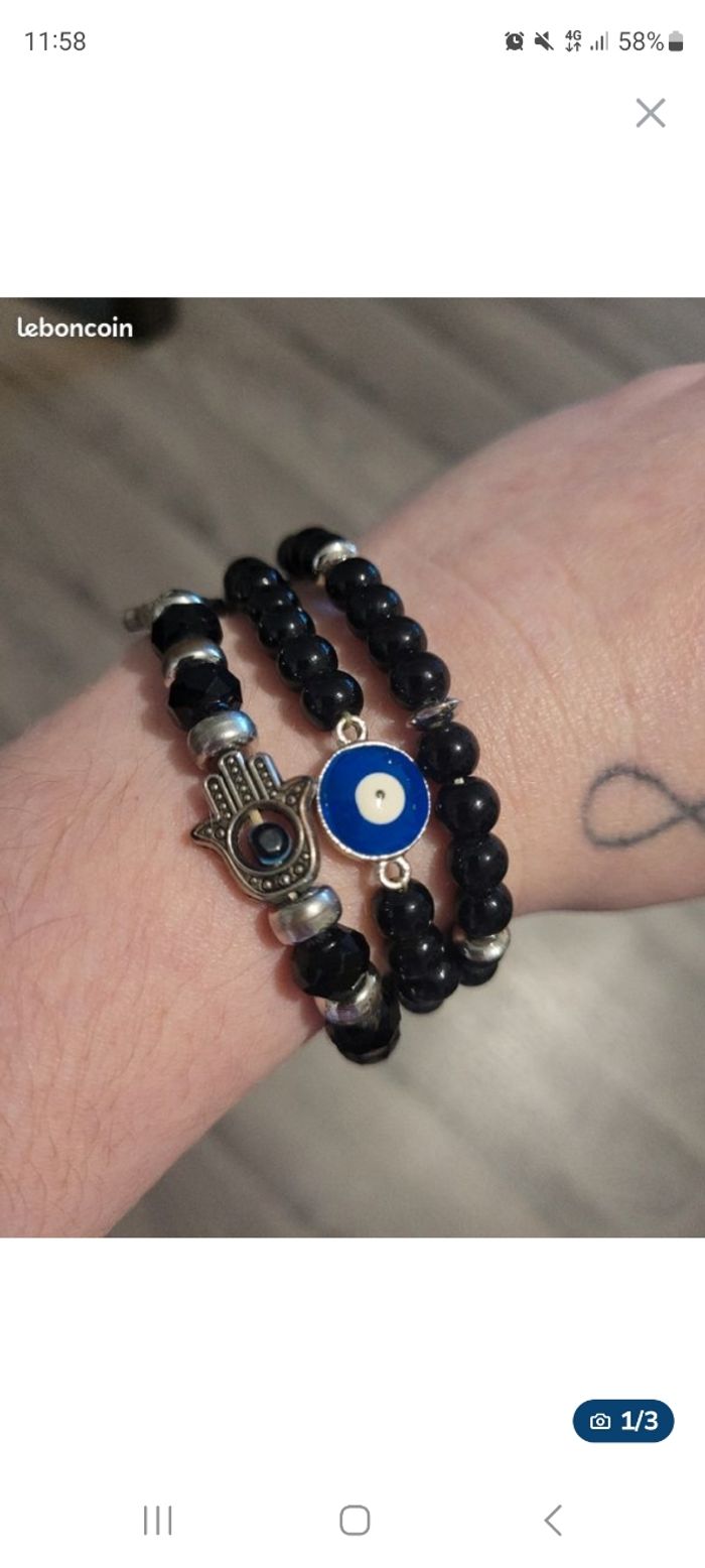 Lot de 3 bracelets à perles noire fantaisie