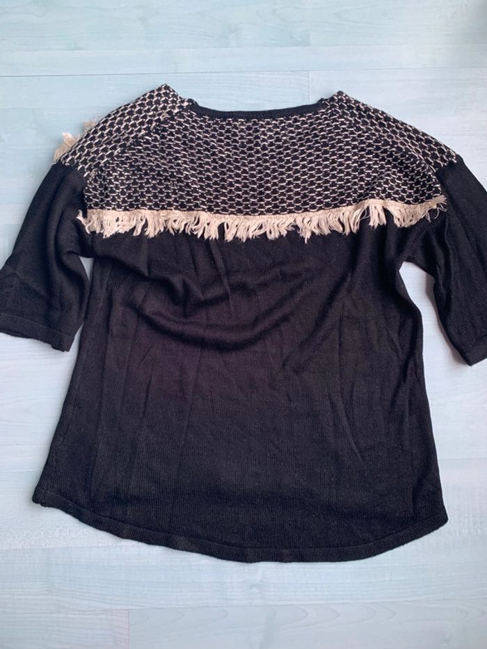 Pull noir et blanc avec franges Suncoo taille 2 - photo numéro 4