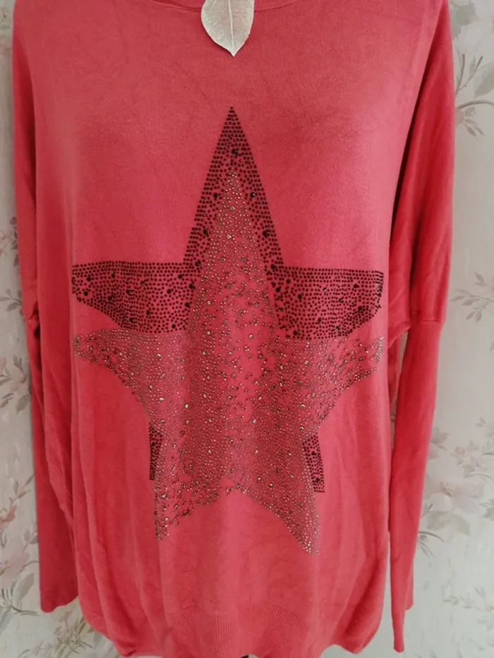 Tunique corail à manches chauve-souris et étoile en strass / laetitia mem / (TU) - photo numéro 2