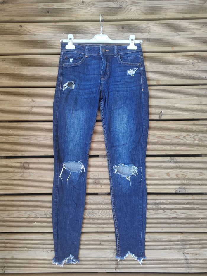 Jean Déchiré bershka Femme – Skinny Taille Basse – Style Urbain & Tendance – Taille S 36