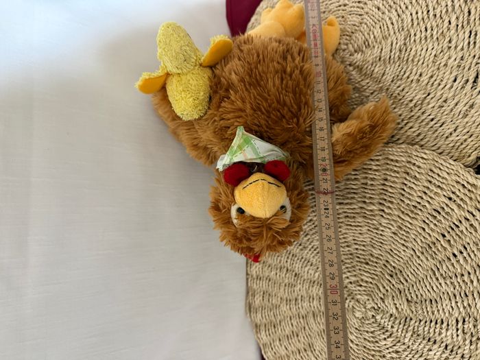 Doudou poule ALTHANS CLUB avec son petit bébé orange jaune foulard blanc vert - photo numéro 5