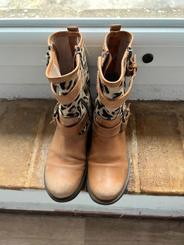 Bottines cuir et léopard San Marina