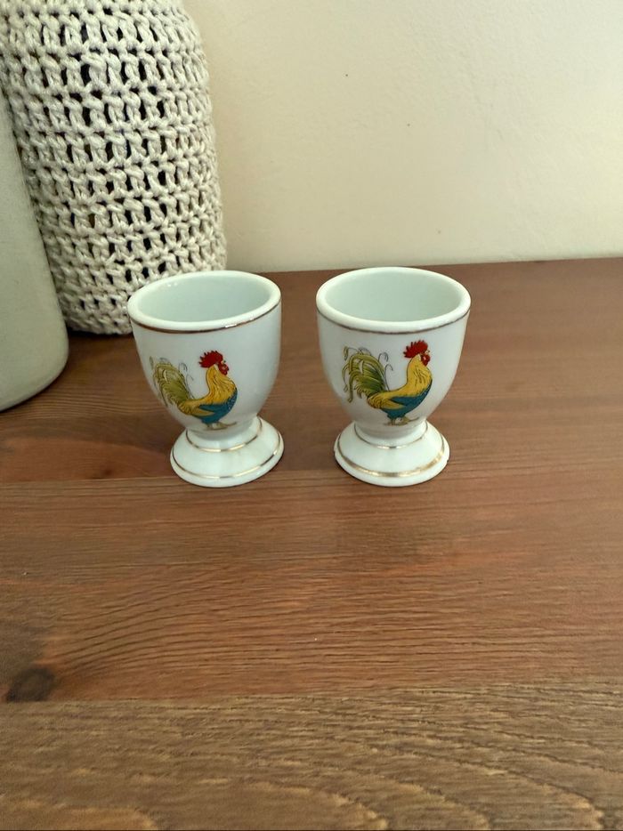 Duo de coquetiers motif  coq - Vintage - photo numéro 2