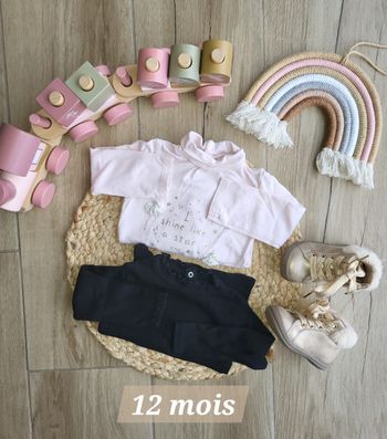 🍒Lot de 2 Tee-shirts manches longues bebe fille 12 mois de plusieurs marques