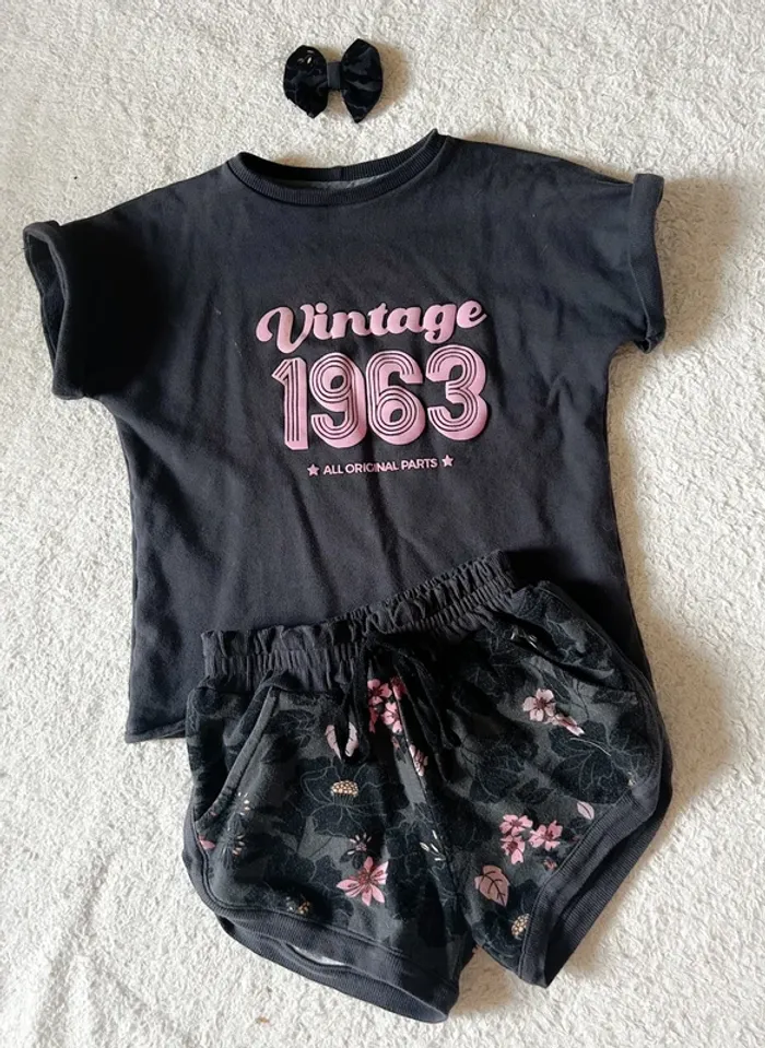 Ensemble t-shirt short créatrice vintage rétro 7/8 ans - photo numéro 2