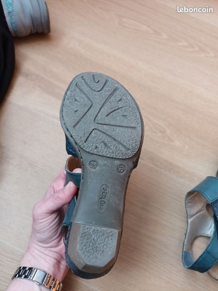 Chaussures été sandales rieker 36 neuf bleu et argent petit talon - photo numéro 5