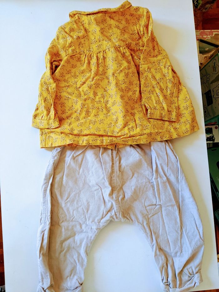 Magnifique ensemble pantalon sarouel et chemisier blouse jaune DPAM 18 mois 81 cm - photo numéro 4