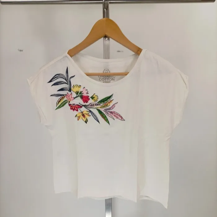 Tshirt femme 100% coton bio blanc avec fleur colorée Damart taille S A341