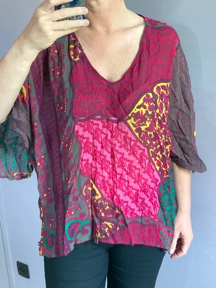 Blouse multicolore fuschia ample 40 - photo numéro 4