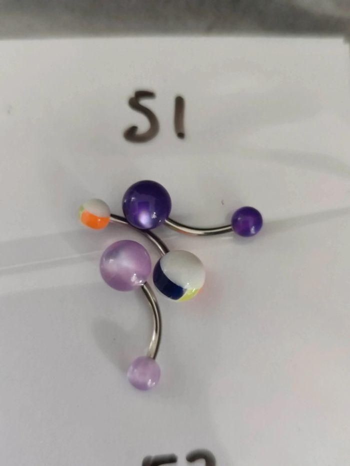 Lot de 3 piercings nombril acrylique et acier chirurgical