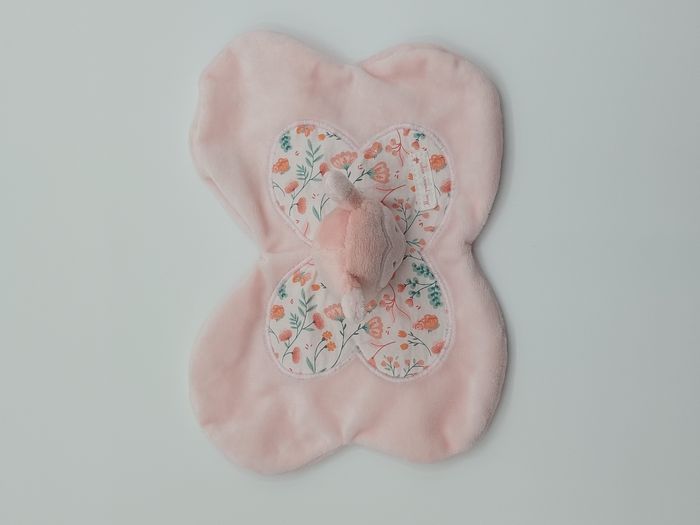 Doudou plat papillon rose blanc fleurs Mon premier SERGENT MAJOR - photo numéro 2