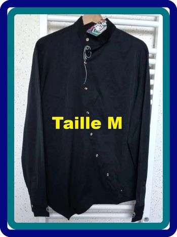 Chemise manche longue noir brodé col mao Whatlees Taille M