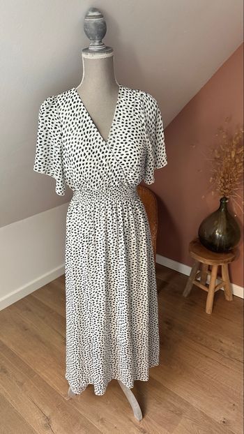 🍃 Robe longue blanche & noire vintage – Taille 40 – Très bon état