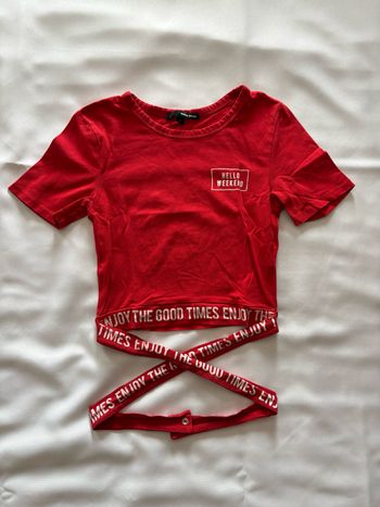 Top/t-shirt rouge à bandes élastiques - S/36