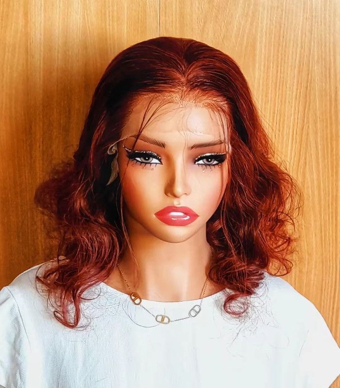 Perruque lace frontal 13x4 cheveux naturel taille " 14” couleur acajou - photo numéro 3