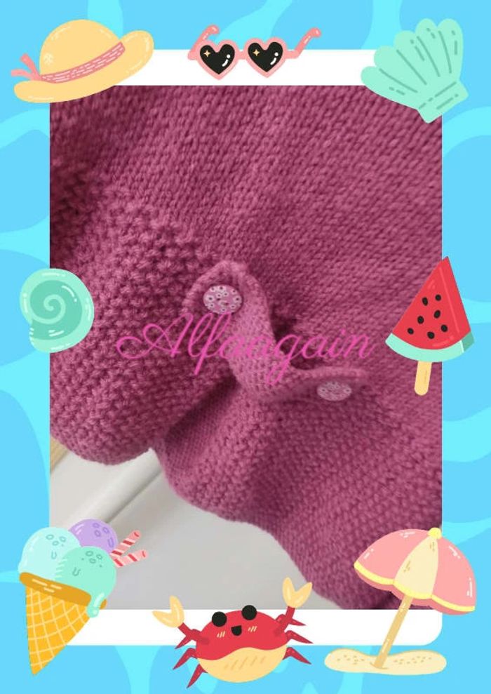 Gilet bonnet écharpe rose framboise tricot 3/4ans - photo numéro 3