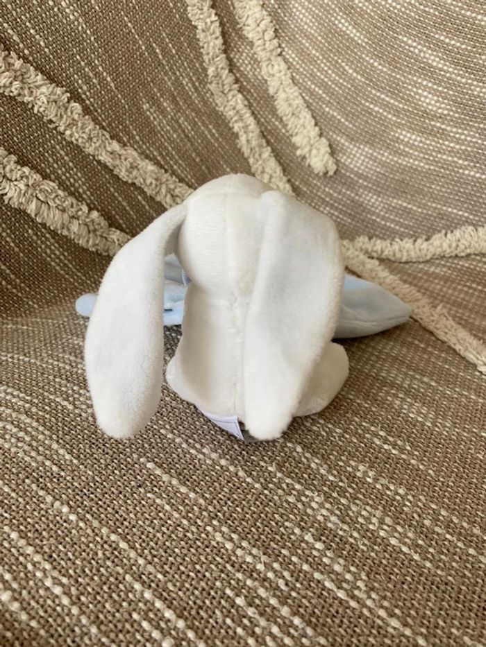 Peluche doudou et compagnie mouchoir 11cm lapin blanc et bleu parfait état - photo numéro 4