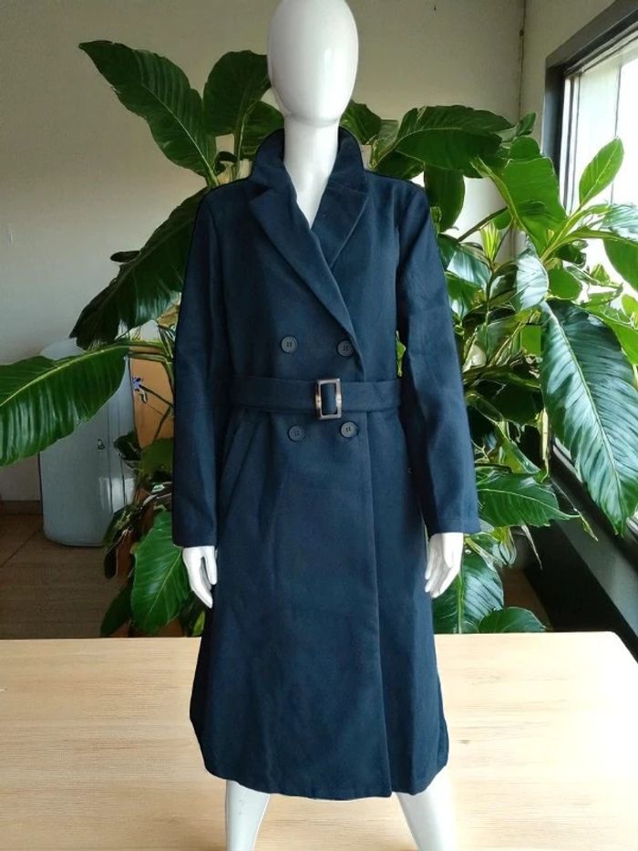 Manteau long col revers marine