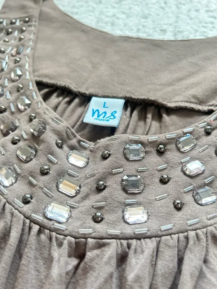 Débardeur vintage à strass gris taille L - photo numéro 3