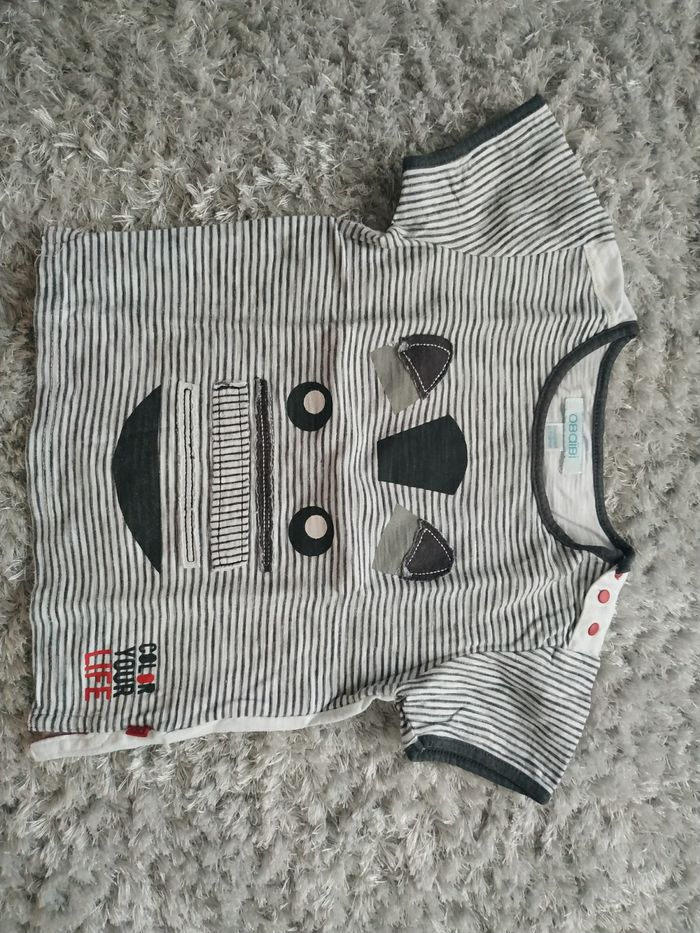 T-shirt manches courtes blanc rayé noir 18 mois