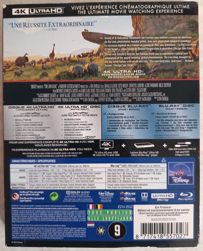 BLU RAY LE ROI LION - 4K ULTRA HD + BLU RAY - DISNEY - Jon FAVREAU - NEUF - photo numéro 3