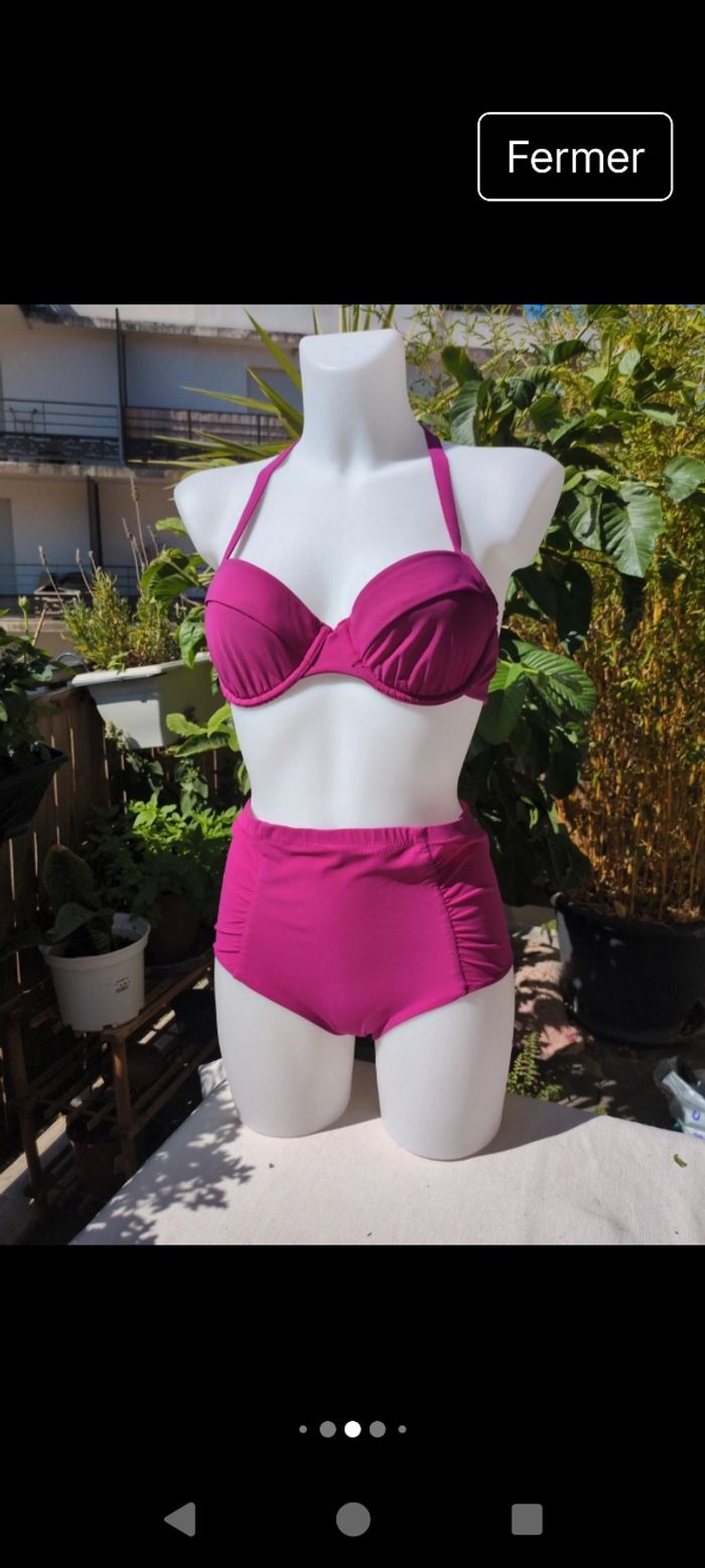 Maillot 2 pièce taille haute fushia Etam 42 C - photo numéro 5