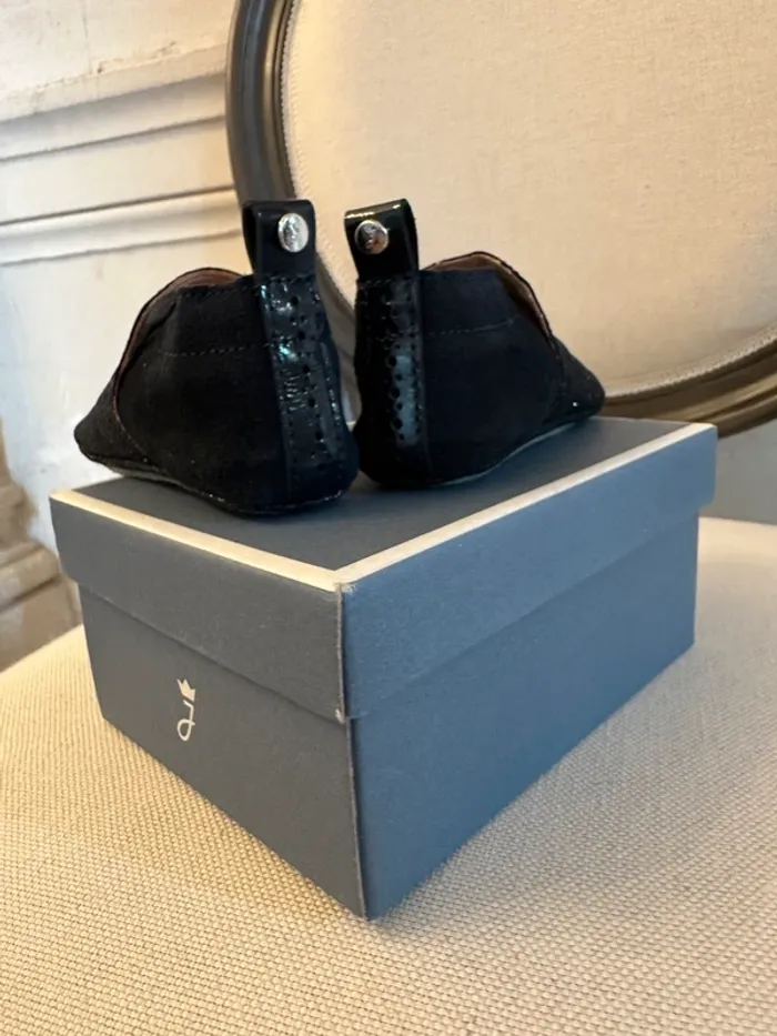 NEUF Jacadi chaussures chaussons cuir bleu marine pailletées bébé fille 19 Basila - photo numéro 6