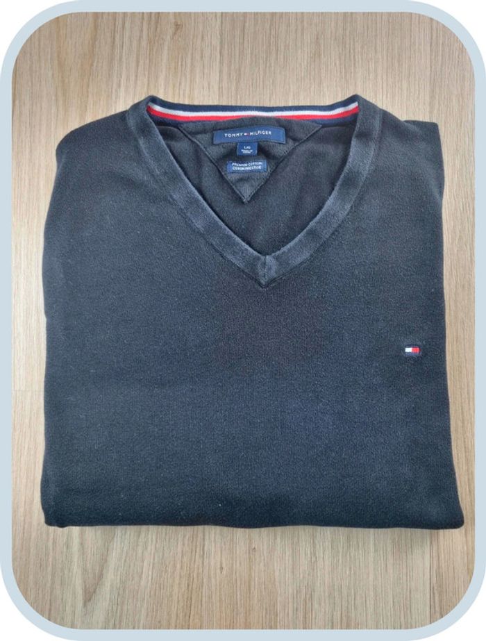 Pull col en V Tommy Hilfiger noir " Prenium Cotton " Homme Taille M