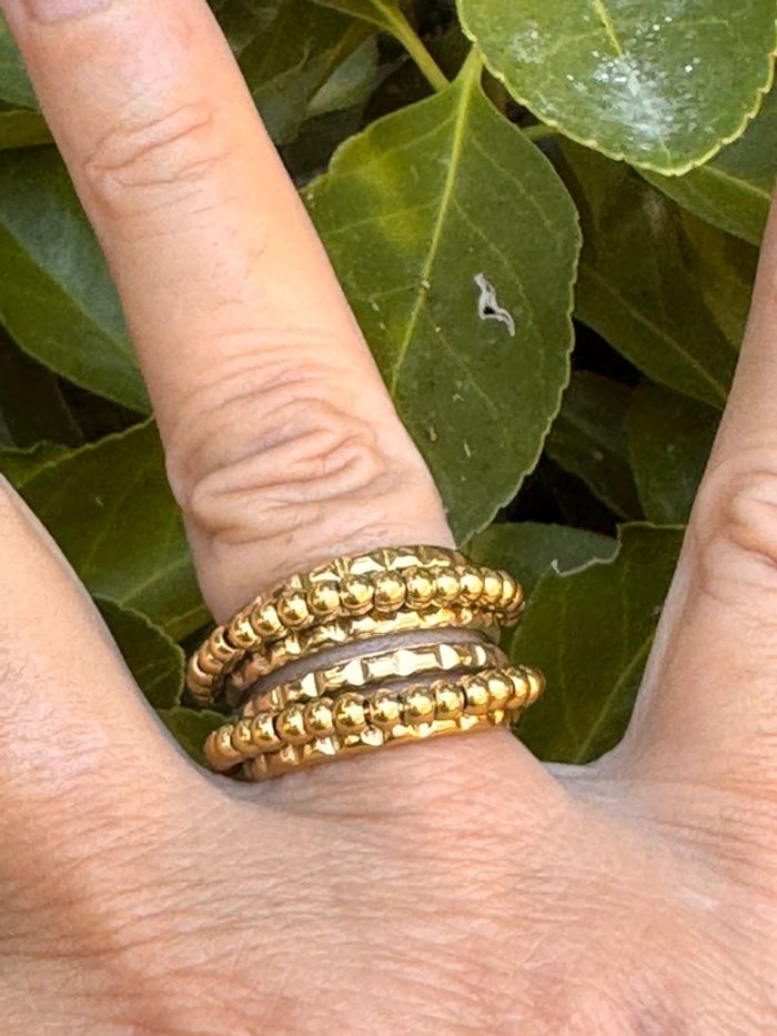 Bague large réglable habaha Paris acier inoxydable or boules reliefs - photo numéro 3