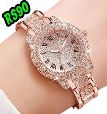 montres mode pleine strass montre à Quartz bracelet en acier inoxydable montres (sans boîte) rose