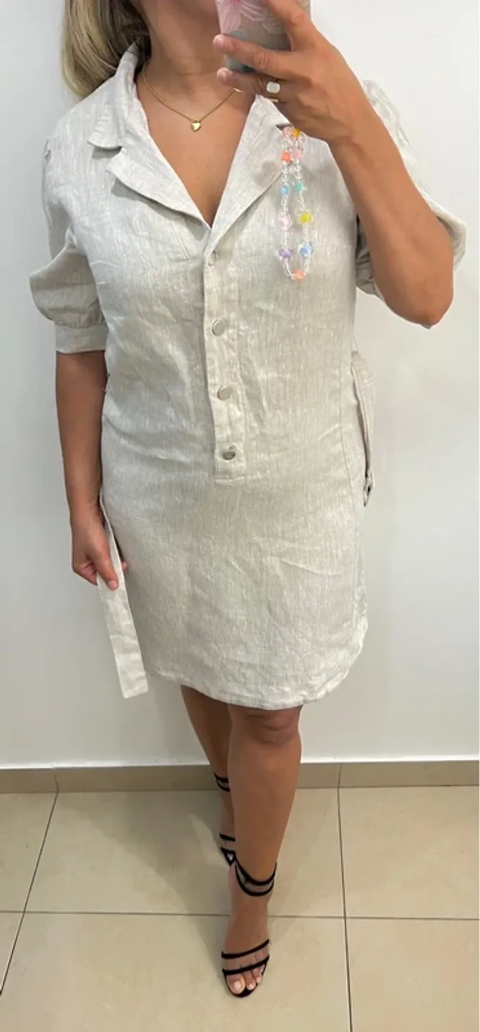 Robe En Lin Avec Ceinture Claudie Pierlot Taille 36-38 - photo numéro 6