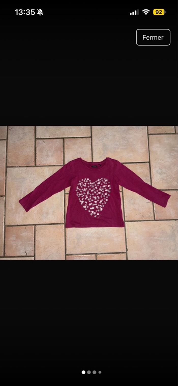 Tee-shirt manches longues violine imprimé marque IKKS taille 6 ans - photo numéro 2