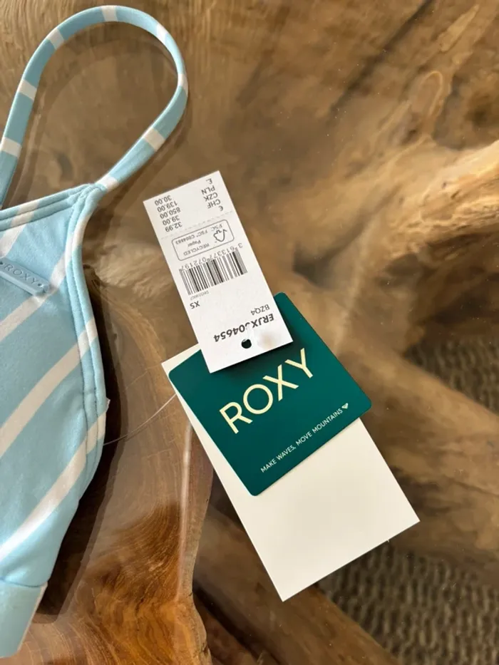 Haut de maillot de bain Roxy bleu turquoise blanc rayure - photo numéro 4