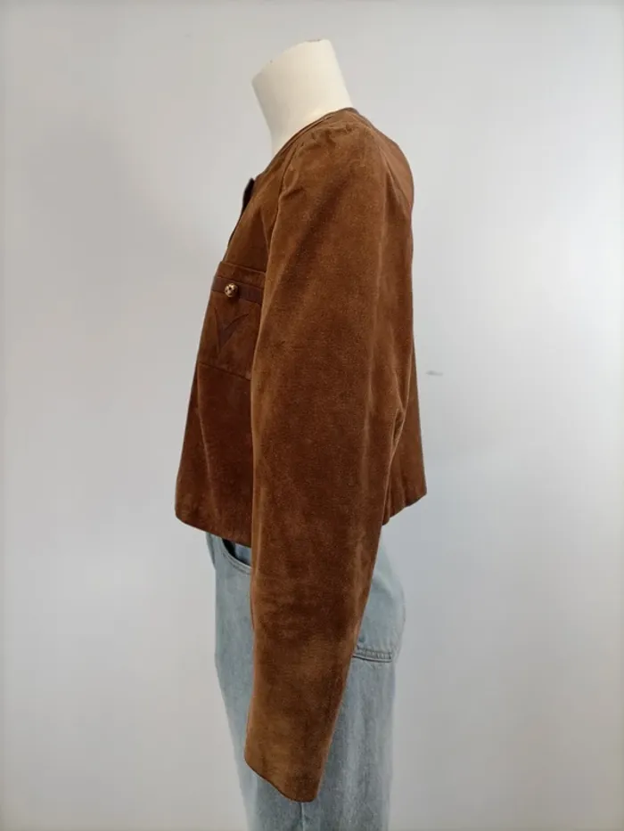 Veste courte en croûte de cuir vintage - taille 42 - tailleur Gérard Galliaerde A282 - photo numéro 3