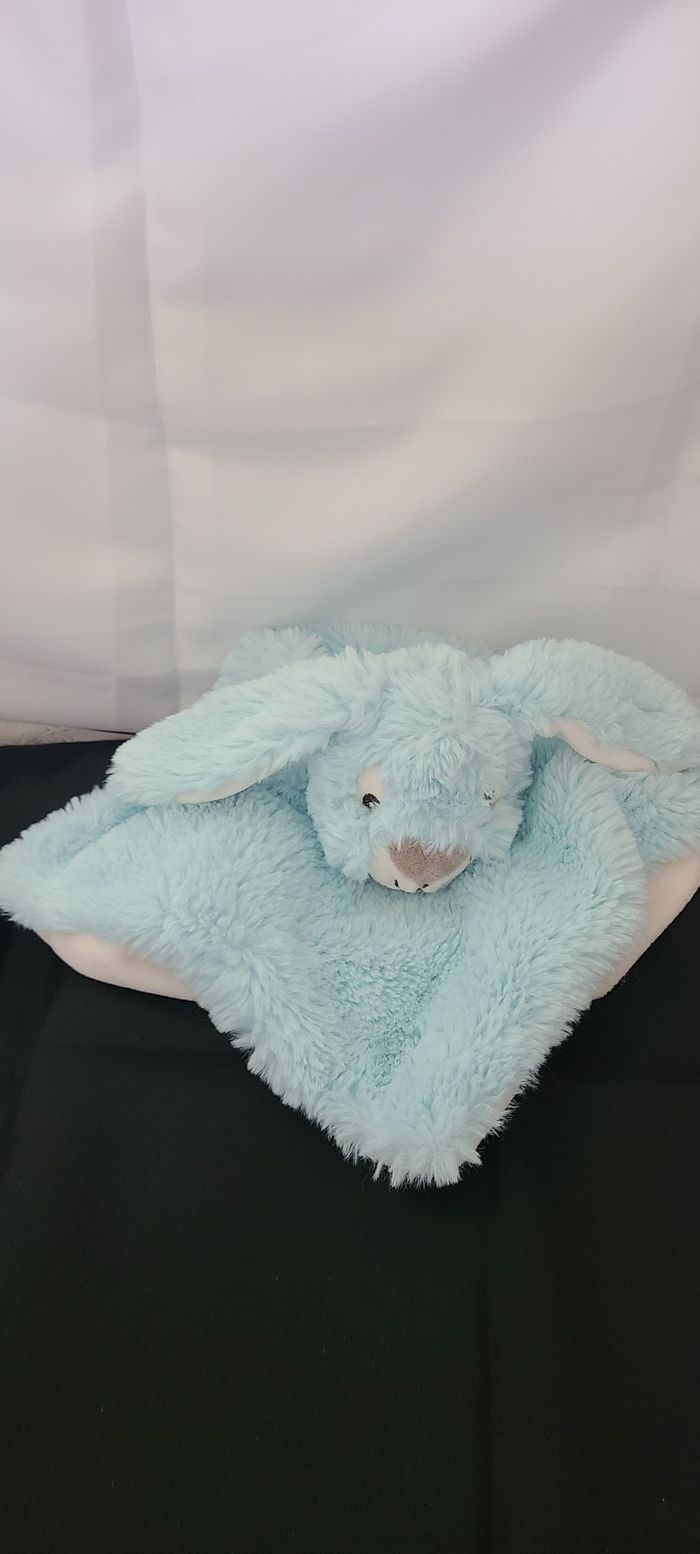 Doudou lapin plat bleu blanc Baby Nat' - photo numéro 3