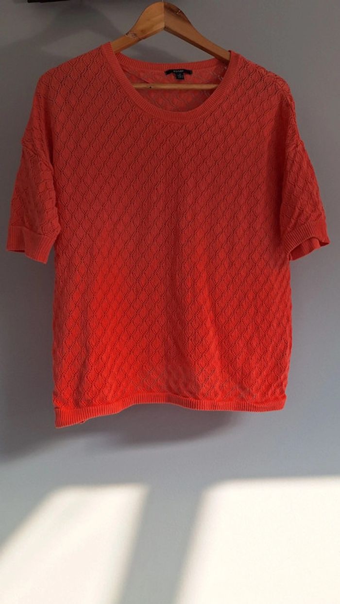 Pull été coton manches courtes ajouré taille 40