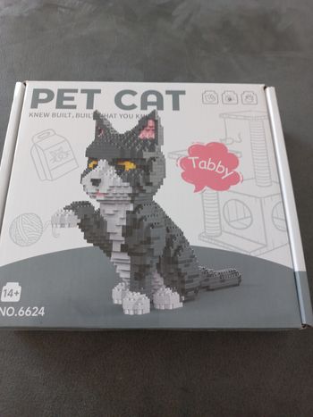 Construction figurine chat bricks blocks mini gris